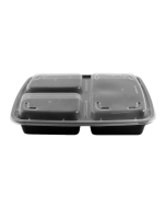 32 oz. Rectangular Black Plastic 3 Compartment Container Set (333) - 150/Case