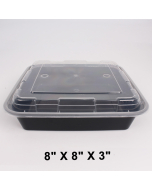SR 8" X 8" 正方形黑色塑料餐盒套装 (8148) - 150套/箱