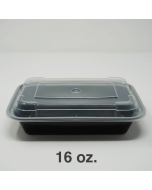 16 oz. 长方形优质黑色塑料餐盒套装 (8168) - 150套/箱