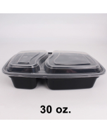 [Bulk 30 Cases]  30 oz. Rectangular Black Plastic 2 Comp. Container Set (8288) - 150/Case