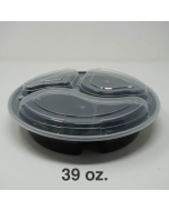 SR 39 oz. Round Black Plastic 3 Compartment Container Set (938/9388) - 150/Case