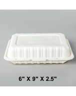 Rectangular White Plastic 1-Compartment Hinged Food Container 6" X 9" X 2.5" - 150/Case