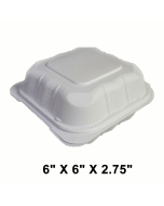 [Bulk 30 Cases] Square White Plastic Hinged Food Container 6" X 6" - 250/Case