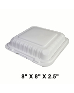Square White Plastic 1-Compartment Hinged Food Container 8" X 8" X 2.5" - 150/Case