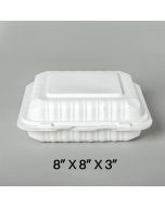 Square White Plastic 3-Compartment Hinged Food Container 8" X 8" X 3" - 150/Case