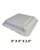 [Bulk 20 Cases] Square White Plastic 3-Compartment Hinged Food Container 9" X 9" X 2.5" - 150/Case