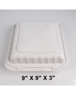 993W Square White Plastic 3-Compartment Hinged Food Container 9" X 9" - 150/Case