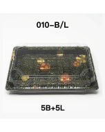 [Bulk 5 Sets] TZ 010 Rectangular Black Plastic Sushi Tray Container Combo 7 3/8" X 5 1/8" X 7/8" - 1200Pair/Sets