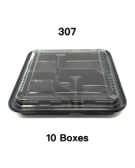 [Bulk 10 Cases] 307 Square Black Plastic Bento Box Set 10 5/8" X 10 5/8" X 1 1/2" - 100/Case