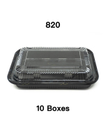 [Bulk 10 Cases] 820 Rectangular Black Plastic Lunch Box Set 8 3/8" X 5 3/4" X 1 3/8" - 400/Case