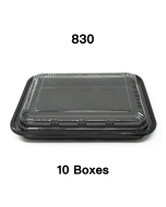 [Bulk 10 Cases] 830 Rectangular Black Plastic Lunch Box Set 10 1/2" X 7 7/8" X 1 3/8" - 200/Case