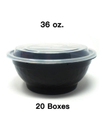 [Bulk 20 Cases] 36 oz. Round Black Plastic Container Set - 150 Set/Case