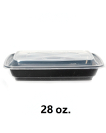 28 oz. AHD006 长方形黑色塑料餐盒套装 - 150套/箱